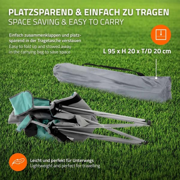 ECD Germany Set med 2 hopfällbara campingstolar, grå-turkos, fiskestol med mugghållare & bärväska, hopfällbar trädgårdsstol, hopfällbar stol med