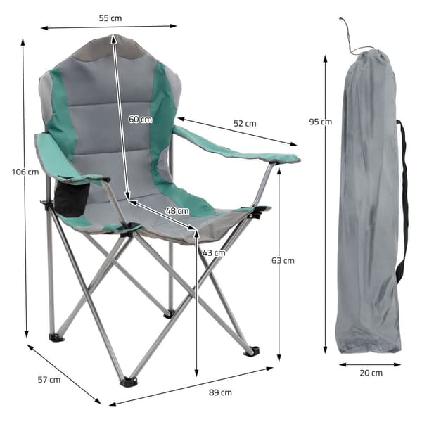 ECD Germany Set med 2 hopfällbara campingstolar, grå-turkos, fiskestol med mugghållare &amp; bärväska, hopfällbar trädgårdsstol, hopfällbar stol med