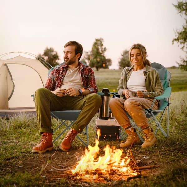 ECD Germany Set med 2 hopfällbara campingstolar, grå-turkos, fiskestol med mugghållare & bärväska, hopfällbar trädgårdsstol, hopfällbar stol med