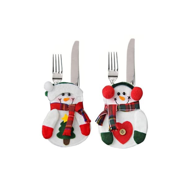 2 gulliga Snögubbe-Bestickhållare Duka trevligt till Jul-Nyår