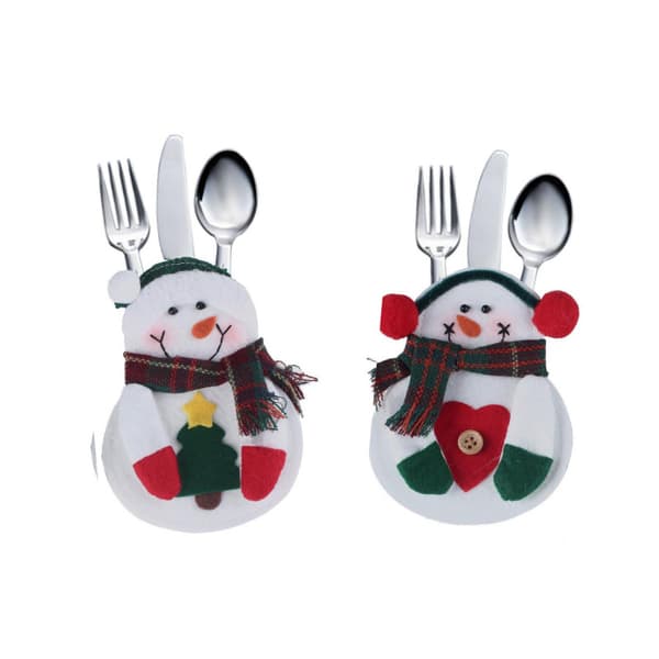 2 gulliga Snögubbe-Bestickhållare Duka trevligt till Jul-Nyår