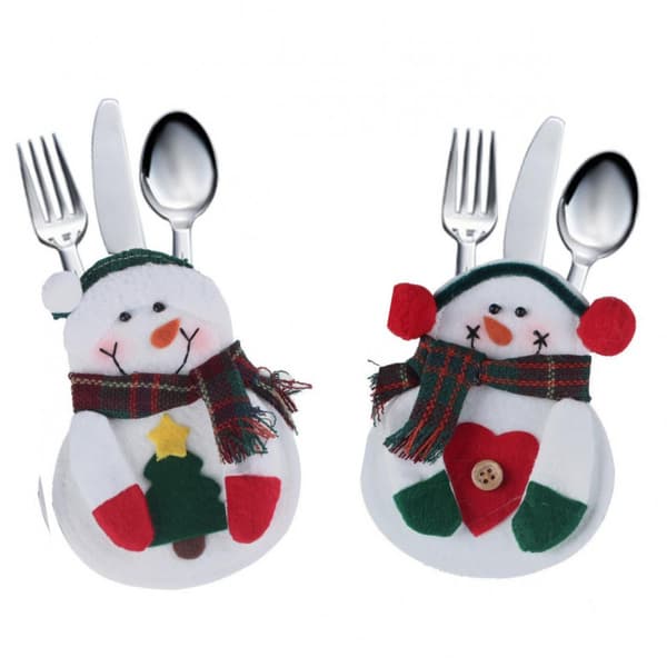 2 gulliga Snögubbe-Bestickhållare Duka trevligt till Jul-Nyår