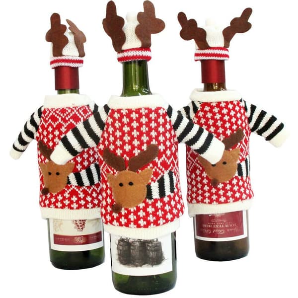 Söt Stickad tröja till Jul- vin- o glöggflaska. Flaskdekoration