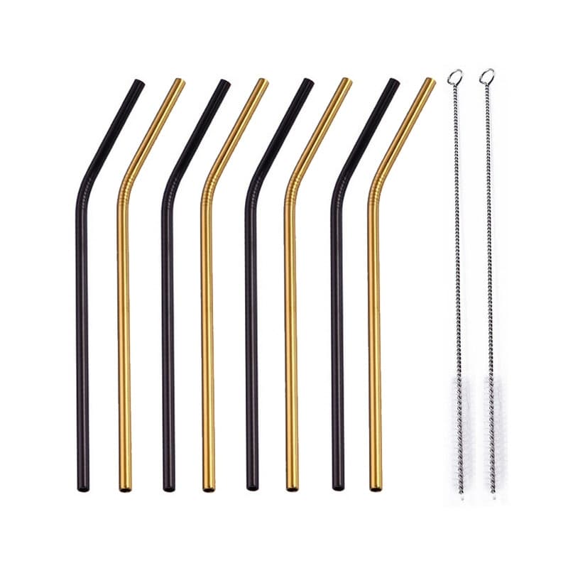 8 Svarta o Guldfärgade metallsugrör Återanvändbara, diskborstar