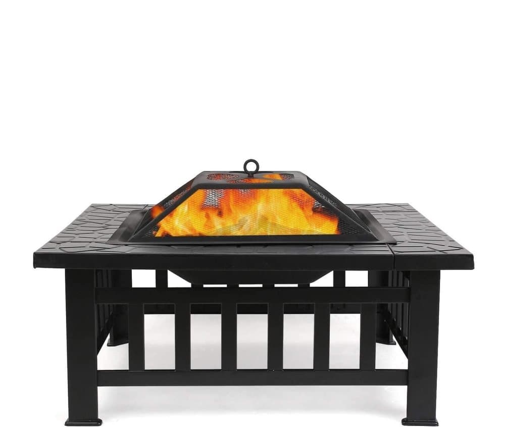 Brandbord med BBQ Grill | med Spark Protective Network För Buiten | Svart