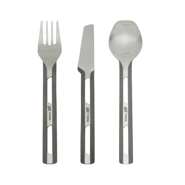 ESBIT TITANIUM 3-PEICE CUTLERY SET WITH SILICONE SLEEVE, bestick titanium