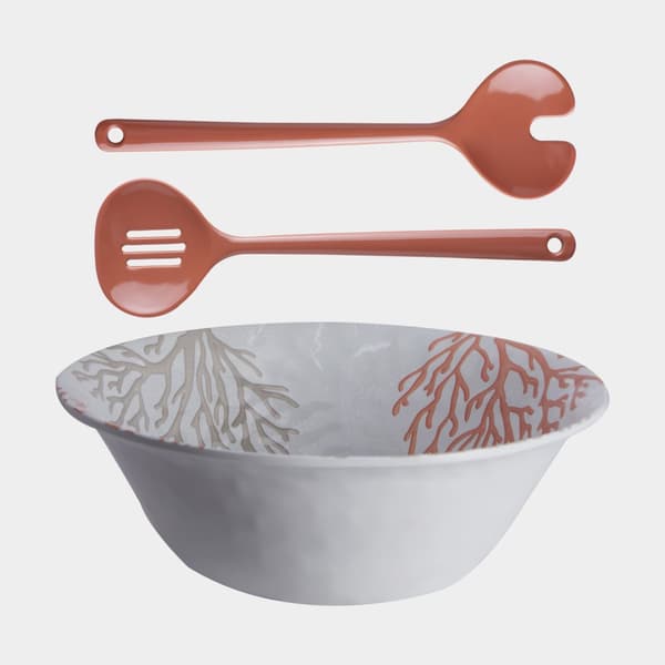 Salladsskål &amp; salladsbestick i melamin Marine Business Harmony Coral, vit/orange, 25 cm
