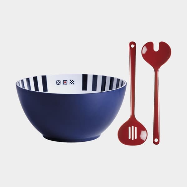 Salladsskål &amp; salladsbestick i melamin Marine Business Venezia, vit/röd/blå, 25 cm
