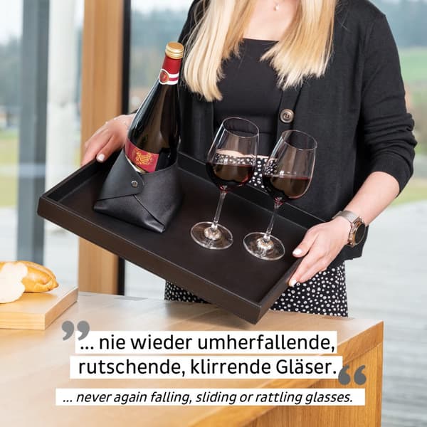 Magnetisk serveringsbricka Silwy Metal Tray Leather Look, svart, 41.5 x 31.5 cm