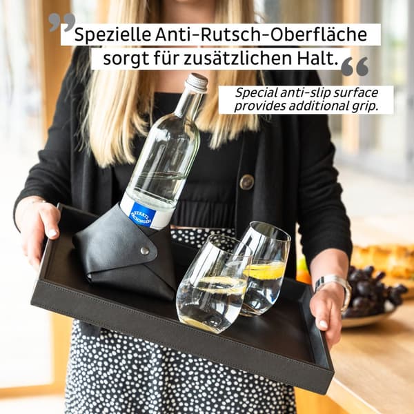 Magnetisk serveringsbricka Silwy Metal Tray Leather Look, svart, 41.5 x 31.5 cm