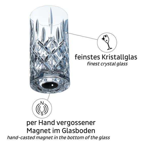 Magnetiska dricksglas i kristall Silwy Magnetic Crystal Glass Longdrink Nachtmann, transparent, 30 cl, 4-pack + magnetiska glasunderlägg
