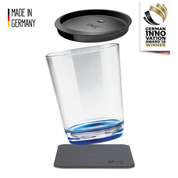 Magnetiskt plastglas Silwy Magnetic Drinking Cup Triple Lui Blue, transparent/blå, 25 cl + magnetiskt glasunderlägg + spillsäkert lock