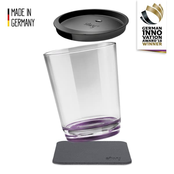 Magnetiskt plastglas Silwy Magnetic Drinking Cup Triple Very Berry, transparent/lila, 25 cl + magnetiskt glasunderlägg + spillsäkert lock