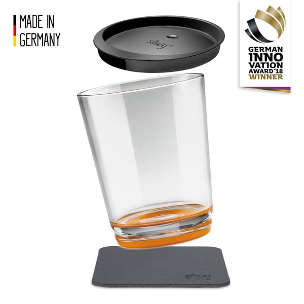 Magnetiskt plastglas Silwy Magnetic Drinking Cup Triple Hup Orange, transparent/orange, 25 cl + magnetiskt glasunderlägg + spillsäkert lock