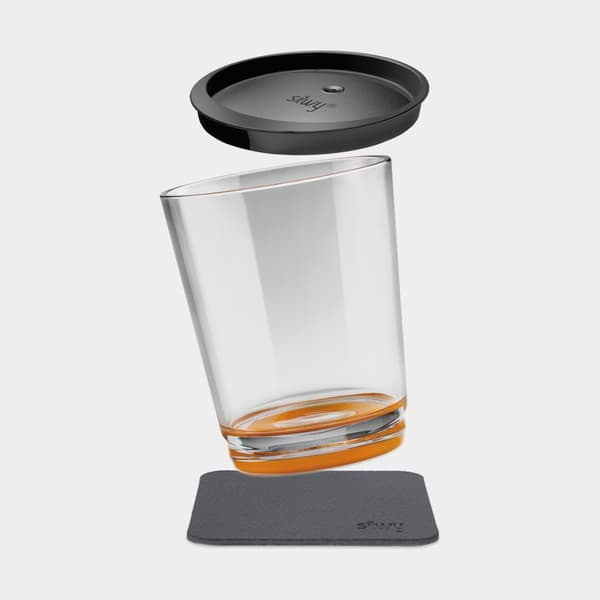 Magnetiskt plastglas Silwy Magnetic Drinking Cup Triple Hup Orange, transparent/orange, 25 cl + magnetiskt glasunderlägg + spillsäkert lock
