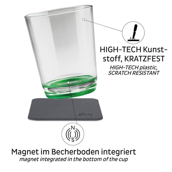 Magnetiska plastglas Silwy Magnetic Drinking Cup Sour Green, transparent/grön, 25 cl, 2-pack + magnetiska glasunderlägg
