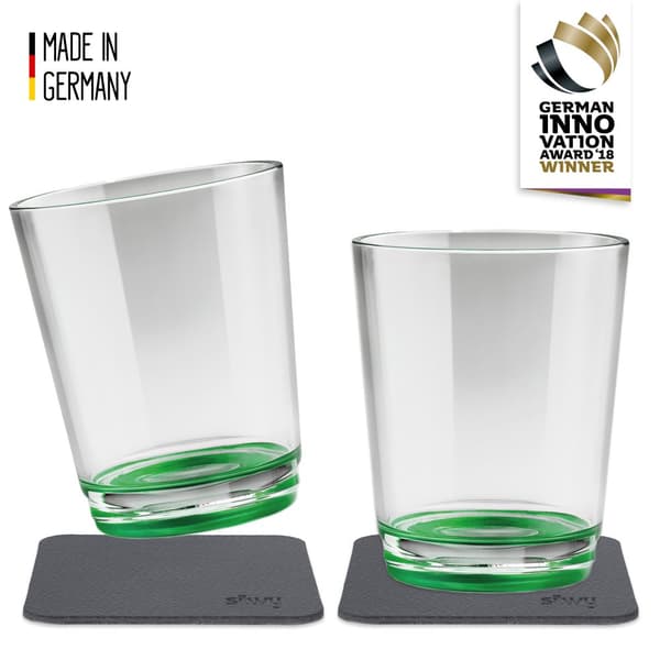 Magnetiska plastglas Silwy Magnetic Drinking Cup Sour Green, transparent/grön, 25 cl, 2-pack + magnetiska glasunderlägg