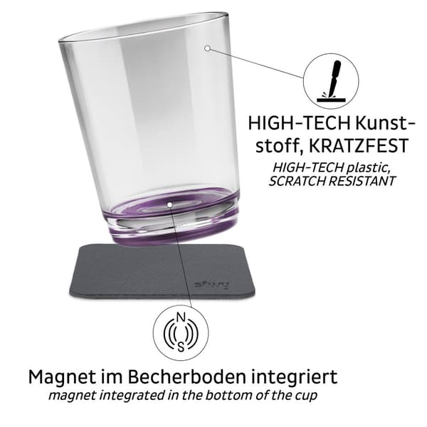 Magnetiska plastglas Silwy Magnetic Drinking Cup Very Berry, transparent/lila, 25 cl, 2-pack + magnetiska glasunderlägg
