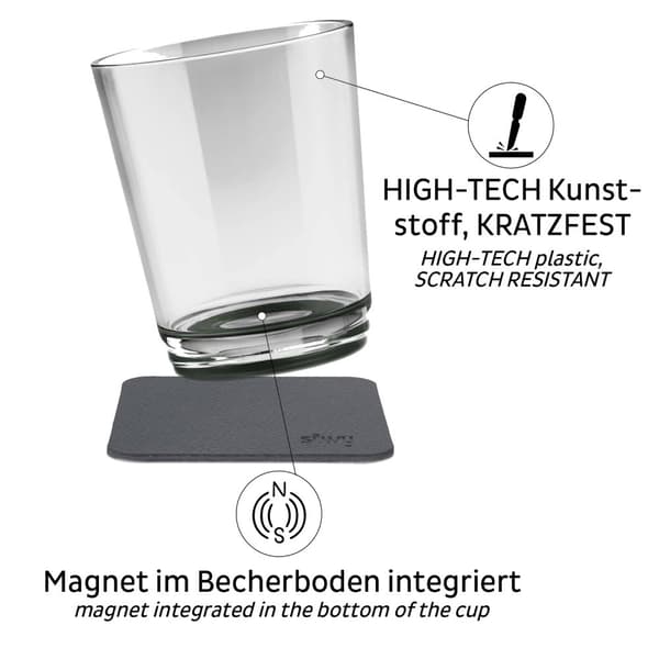 Magnetiska plastglas Silwy Magnetic Drinking Cup Pearl Grey, transparent/grå, 25 cl, 2-pack + magnetiska glasunderlägg