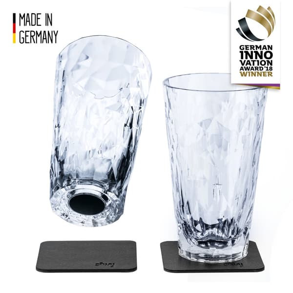 Magnetiska plastglas Silwy Magnetic Plastic Glass Longdrink, transparent, 30 cl, 2-pack + magnetiska glasunderlägg