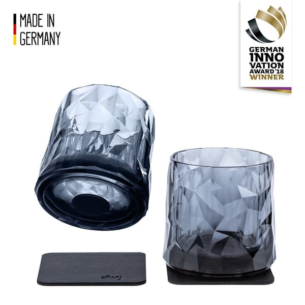 Magnetiska plastglas Silwy Magnetic Plastic Glass Tumbler, grå, 25 cl, 2-pack + magnetiska glasunderlägg