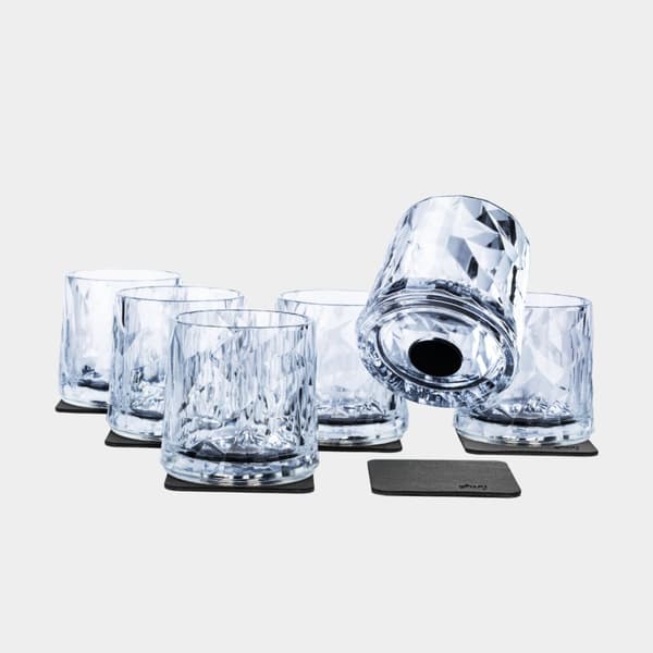Magnetiska plastglas Silwy Magnetic Plastic Glass Tumbler, transparent, 25 cl, 6-pack + magnetiska glasunderlägg