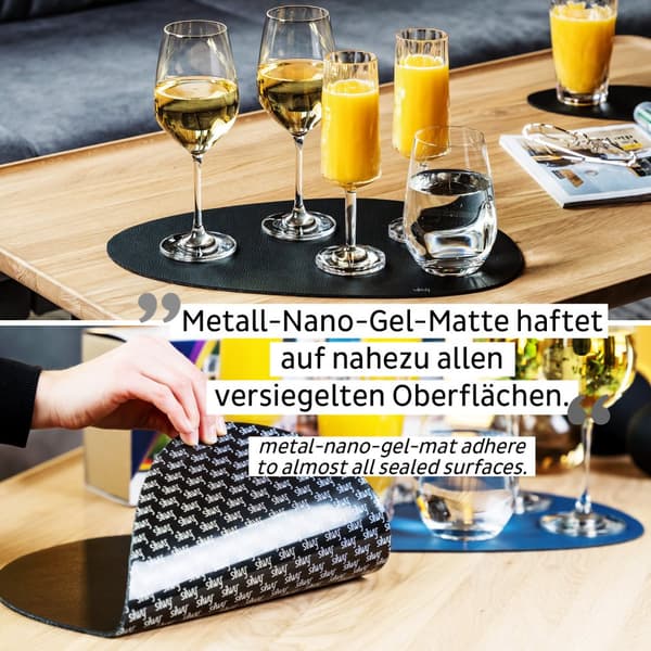 Magnetisk bordstablett Silwy Metal-Nano-Gel-Placemat Large, oval, för magnetiska glas & tallrikar, svart, 40 x 27 x 0.4 cm