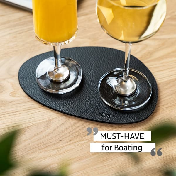 Magnetisk bordstablett Silwy Metal-Nano-Gel-Placemat Medium, oval, för magnetiska glas, svart, 20 x 13.5 x 0.4 cm