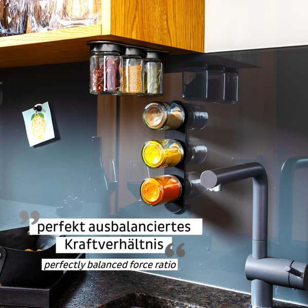 Magnetiska kryddburkar i glas Silwy Glasses for Delicacies Black &amp; Classy, transparent, 192 ml, 3-pack + svart magnetremsa