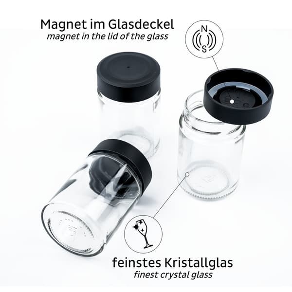 Magnetiska kryddburkar i glas Silwy Glasses for Delicacies White &amp; Classy, transparent, 192 ml, 3-pack + vit magnetremsa