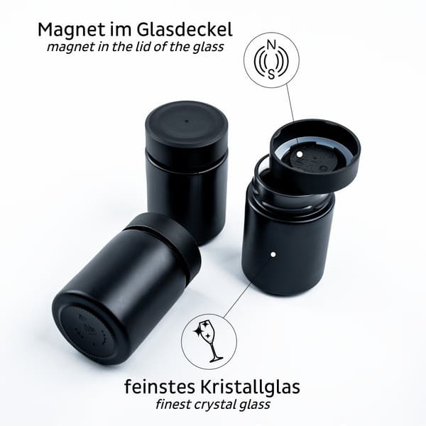 Magnetiska kryddburkar i glas Silwy Glasses for Delicacies All Black, svart, 192 ml, 3-pack + svart magnetremsa