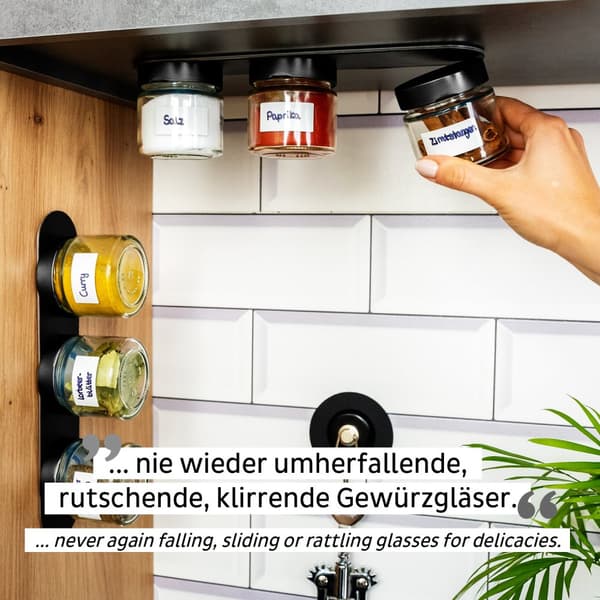 Magnetiska kryddburkar i glas Silwy Glasses for Delicacies Black & Classy, transparent, 125 ml, 3-pack + svart magnetremsa