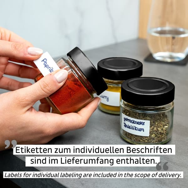 Magnetiska kryddburkar i glas Silwy Glasses for Delicacies Black & Classy, transparent, 125 ml, 3-pack + svart magnetremsa