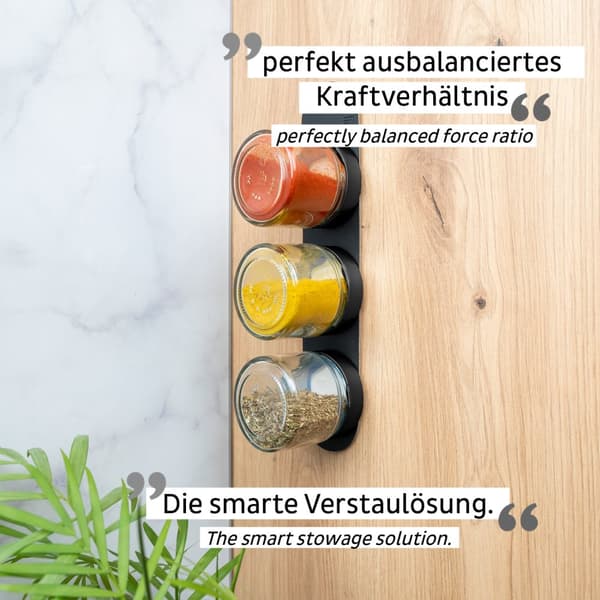 Magnetiska kryddburkar i glas Silwy Glasses for Delicacies Black & Classy, transparent, 125 ml, 3-pack + svart magnetremsa