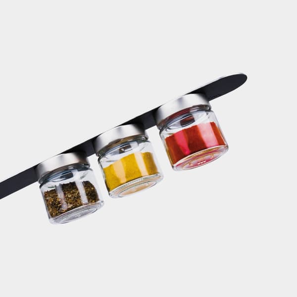 Magnetiska kryddburkar i glas Silwy Glasses for Delicacies Black & Classy, transparent, 125 ml, 3-pack + svart magnetremsa