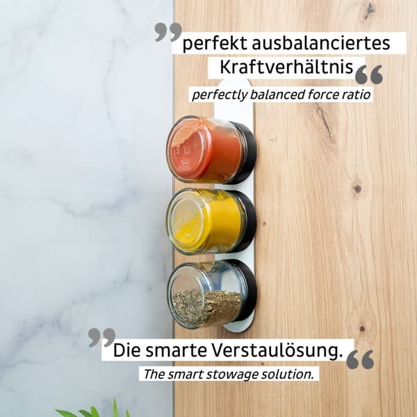 Magnetiska kryddburkar i glas Silwy Glasses for Delicacies White &amp; Classy, transparent, 125 ml, 3-pack + vit magnetremsa