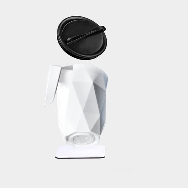 Magnetisk kaffe/tekopp i plast Silwy Magnet Coffee Cup To-Go, vit, 30 cl / 300 ml + vitt magnetiskt glasunderlägg + lock