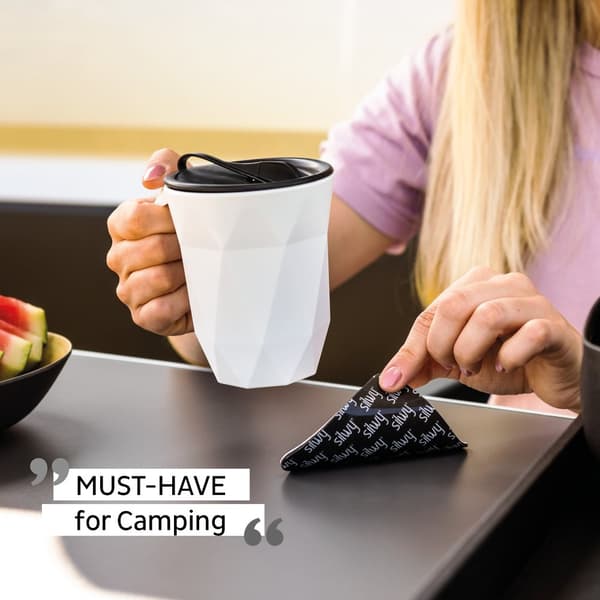 Magnetisk kaffe/tekopp i plast Silwy Magnet Coffee Cup To-Go, vit, 30 cl / 300 ml + svart magnetiskt glasunderlägg + lock