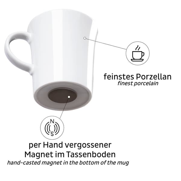 Magnetiska kaffemuggar i porslin Silwy Porcelain Magnet Handle Wanderlust, vit, 27 cl / 270 ml, 2-pack + magnetiska glasunderlägg