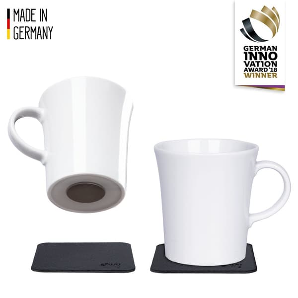 Magnetiska kaffemuggar i porslin Silwy Porcelain Magnet Handle, vit, 27 cl / 270 ml, 2-pack + magnetiska glasunderlägg