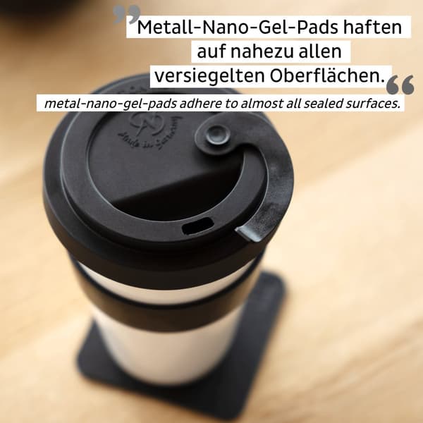 Magnetisk kaffe/tekopp i porslin Silwy Porcelain To-Go, vit/svart, 35 cl / 350 ml + magnetiskt glasunderlägg + lock