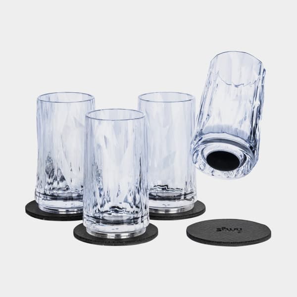 Magnetiska shotglas i plast Silwy Magnetic Plastic Glass Shot, transparent, 4 cl, 4-pack + magnetiska glasunderlägg