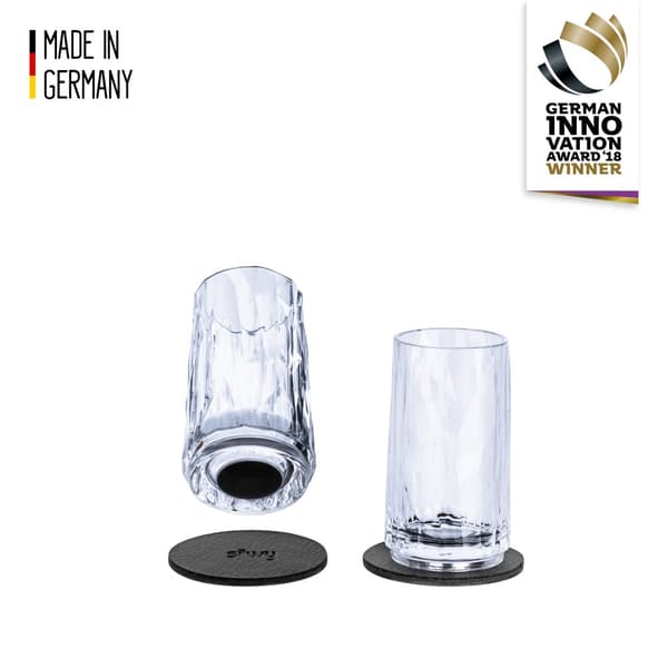 Magnetiska shotglas i plast Silwy Magnetic Plastic Glass Shot, transparent, 4 cl, 2-pack + magnetiska glasunderlägg