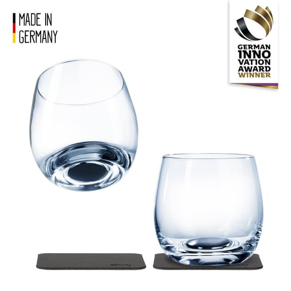Magnetiska whiskyglas i kristall Silwy Magnetic Crystal Glass Whisky, transparent, 25 cl, 2-pack + magnetiska glasunderlägg