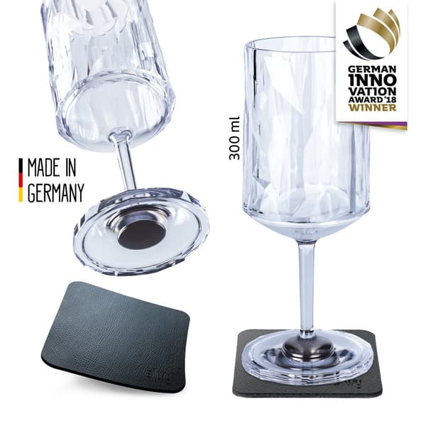Magnetiska vinglas i plast Silwy Magnetic Plastic Glass Wine, transparent, 30 cl, 2-pack + magnetiska glasunderlägg