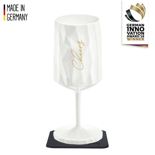 Magnetiskt vinglas i plast Silwy Magnetic Plastic Glass Wine Cheers, vit, 30 cl + magnetiskt glasunderlägg