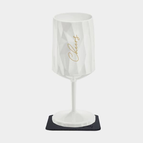Magnetiskt vinglas i plast Silwy Magnetic Plastic Glass Wine Cheers, vit, 30 cl + magnetiskt glasunderlägg