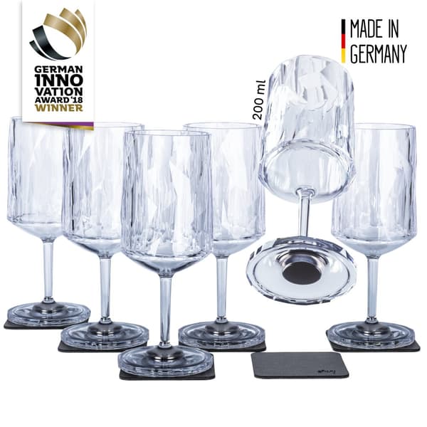 Magnetiska vinglas i plast Silwy Magnetic Plastic Glass Wine, transparent, 20 cl, 6-pack + magnetiska glasunderlägg