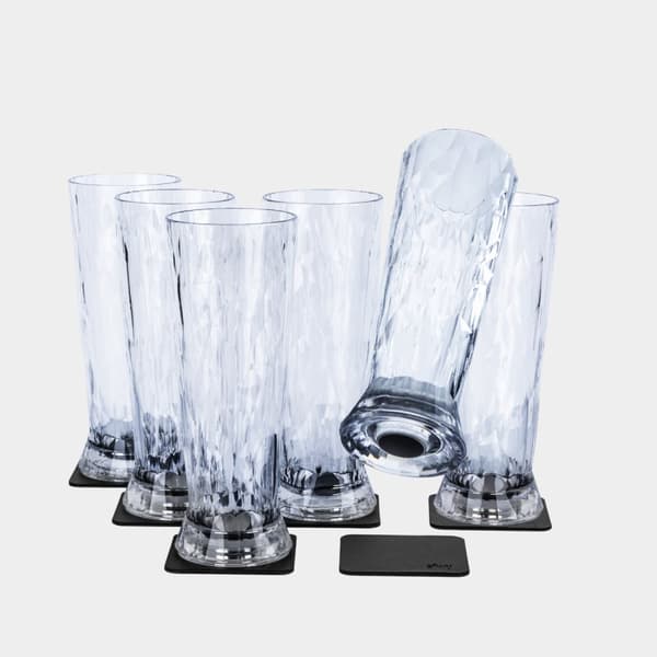 Magnetiska ölglas i plast Silwy Magnetic Plastic Glass Beer, transparent, 33 cl, 6-pack + magnetiska glasunderlägg