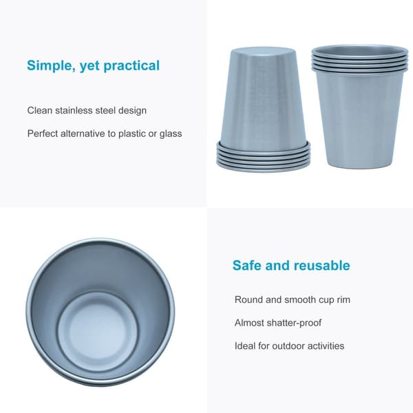 5x Stabelbare Krus i rustfritt stål Camping Utendørs Metallkrus Glass Gjenbrukbar Uten plast Egnet for barn